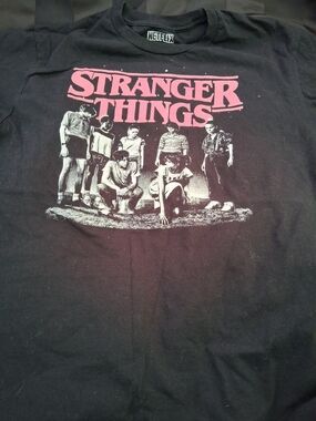 Netflix Stranger Things Black Tee with Pink Graphic